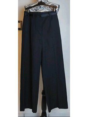 Anine Bing Cropped Wide Leg 100% Wool Dress Pants Navy Blue Size XS 25